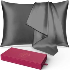 Lacette Silk Pillowcase 1 Pack for Hair and Skin, 100% Mulberry Silk, Double-Sided Silk Pillow Cases with Hidden Zipper (Deep Gray, standard Size: 20"