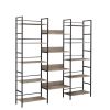 Triple Wide 5-shelf Bookshelves Industrial Retro Wooden Style Home and Office Large Open Bookshelves, Grey, 69.3"W x 11.8"D x 70.1"H