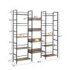 Triple Wide 5-shelf Bookshelves Industrial Retro Wooden Style Home and Office Large Open Bookshelves, Grey, 69.3"W x 11.8"D x 70.1"H