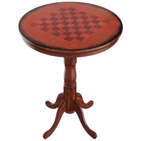 42 Inch Wooden Round Pub Pedestal Side Table with Chessboard