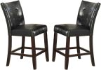 Modern Counter Height Chairs Black Faux Leather Tufted Set of 2 High Chairs Dining Seating