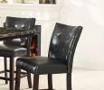 Modern Counter Height Chairs Black Faux Leather Tufted Set of 2 High Chairs Dining Seating