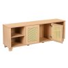 64.4" Rattan TV Stand for 65/70 inch TV Living Room Storage Console Entertainment Center,2 open doors