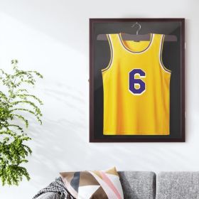 Jersey Display Frame Case;  Acrylic Wooden Shadow Box with Hanger;  Home Decor for Basketball;  Baseball;  Hockey Sport Shirt;  UV Protection;  Dark B