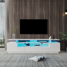 Modern White TV Stand; 20 Colors LED TV Stand w/Remote Control Lights