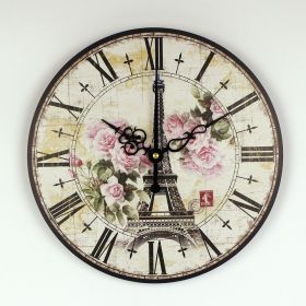 absolutely silent quartz vintage rose wall clock Effiel tower home hours decoration modern watch wall gift orologi da parete (Option: 14 inch)