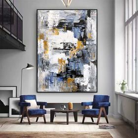 Hand Painted Oil Painting Palette knife abstract wall art large gray blue gold painting oversized modern abstract canvas large canvas art abstract acr (style: 1, size: 50X70cm)