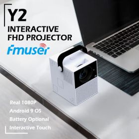 FMUSER Y2 Portable Interactive 4K 1080P Projector;  Smart WIFI Mini Android TV Home Led Video Game Movie Outdoor Camping Proyector Beamer support HDMI (Color: Android Interactive with Battery (1G RAM+8G ROM))