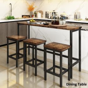 Counter Height Extra Long Dining Table Set with 3 Stools Pub Kitchen Set Side Table with Footrest (Material: MDF, Color: Brown)