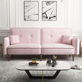 Convertible Sofa Bed with Wood Legs in Velvet (Color: Pink)