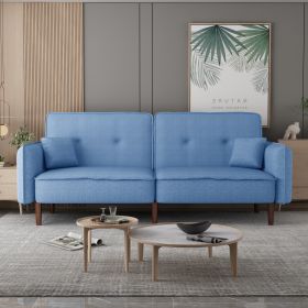 Futon Sofa bed For Living Room with Solid Wood Leg (Color: Blue)