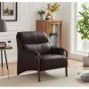 Single Sofa Armchair PU Leather Wooden Legs Reading Chair for Living Room