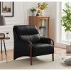 Single Sofa Armchair PU Leather Wooden Legs Reading Chair for Living Room