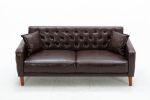 Comfortable Leather PU Sofa Bed Sturdy Durable Ivory Brown Black Loveseat for Living Room with 2 Pillows