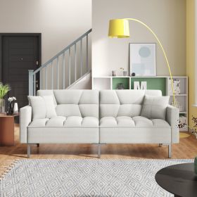 Linen Upholstered Modern Convertible Folding Futon Sofa Bed for Compact Living Space; Apartment; Dorm (Color: White)