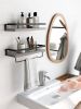 Floating bathroom shelf with towel rail; bathroom/living/kitchen/bedroom wall shelf set of 2; light brown; dark brown; black.