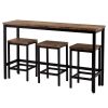 Counter Height Extra Long Dining Table Set with 3 Stools Pub Kitchen Set Side Table with Footrest