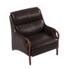 Single Sofa Armchair PU Leather Wooden Legs Reading Chair for Living Room