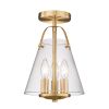 3-Light semi-flush Mount  Industrial clear Glass Ceiling light