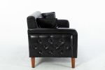 Comfortable Leather PU Sofa Bed Sturdy Durable Ivory Brown Black Loveseat for Living Room with 2 Pillows