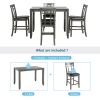 5 Piece Vintage Rectangular Counter Height Bar Table with 4 chairs, Wood Dining Table and Chair Set for Dining Room, Pub and Bistro (Antique Graywash)