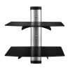 2 Tier Dual Glass Shelf Wall Mount for DVD Players/Cable Boxes/ TV Accessories