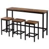 Counter Height Extra Long Dining Table Set with 3 Stools Pub Kitchen Set Side Table with Footrest